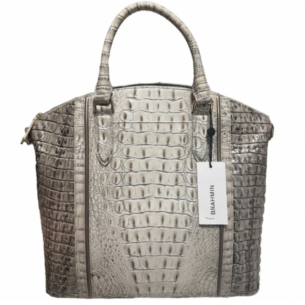 Elegant Brahmin Silver Crocodile Embossed Satchel and Wallet Set